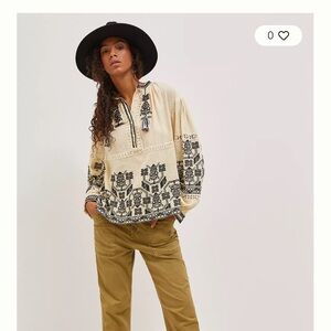 Antik Batik Cream and Black Embroidered Blouse
